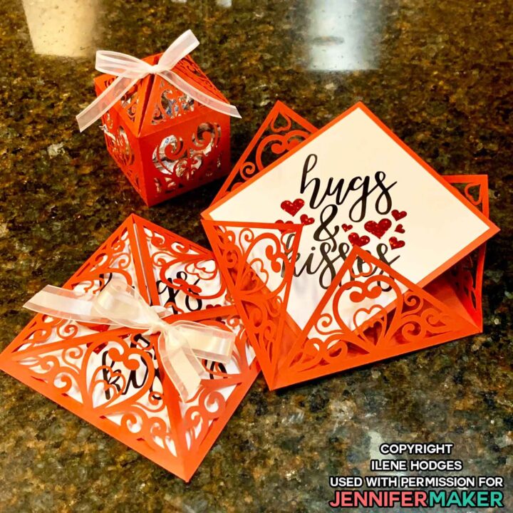 Red filigree treat box and cards perfect for Valentine's Day