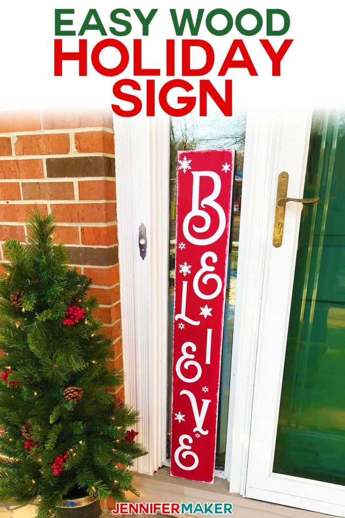 Easy Vertical Wood Holiday SIgn made on a Cricut! #cricutexplore #cricutmaker #holidaydecor #frontporch #vinyl #signs