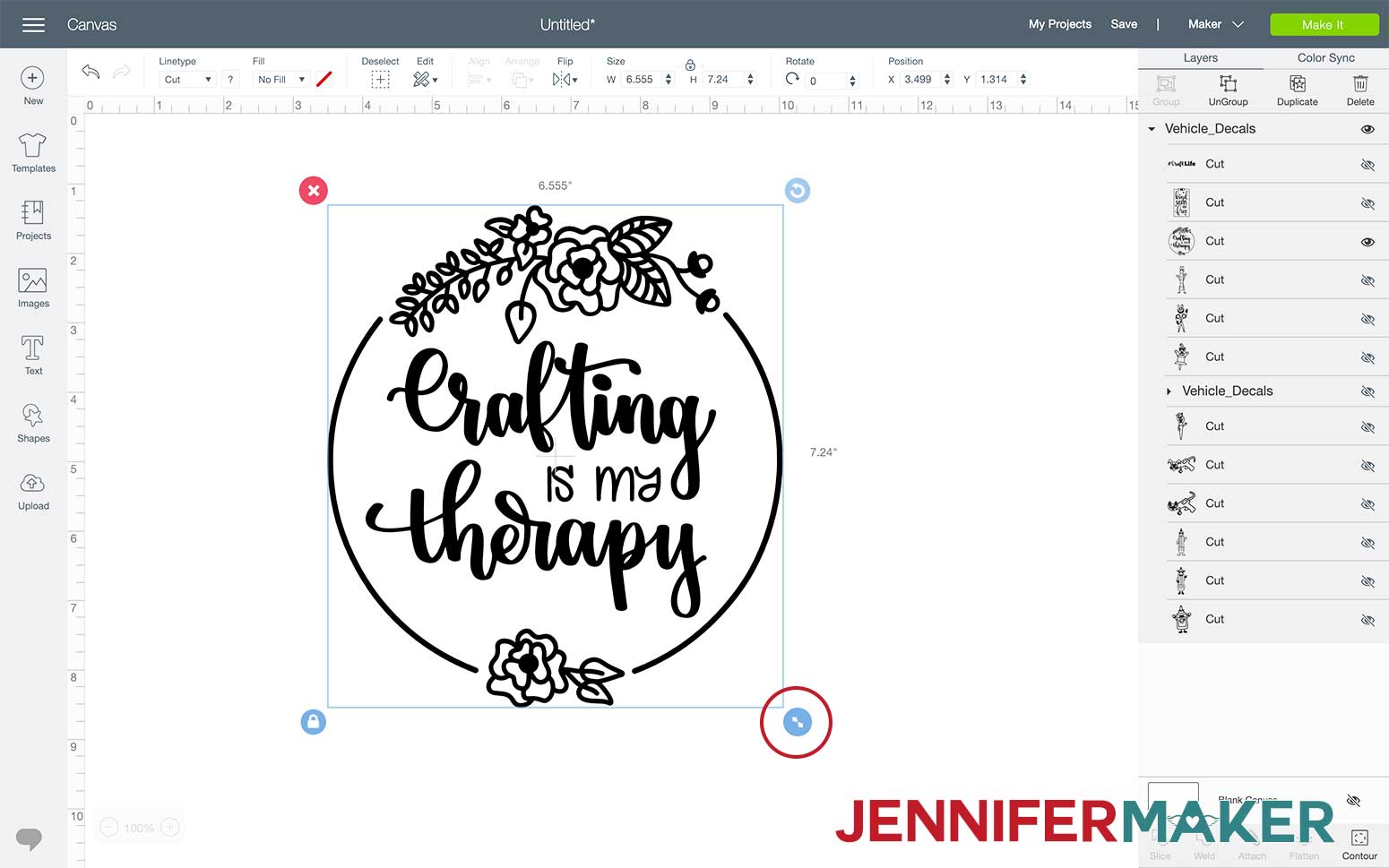 Crafting is My Therapy SVG Design opened in Cricut Design Space