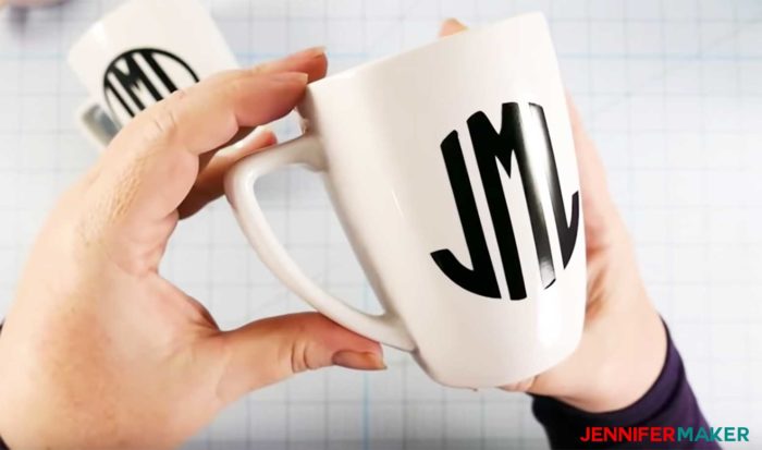 Perfectly black and smooth vinyl on a white ceramic mug