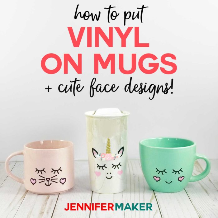 How to put vinyl on mugs plus cute face designs and a unicorn! #cricut #cricutmade #vinyl #unicorn #svgcutfile