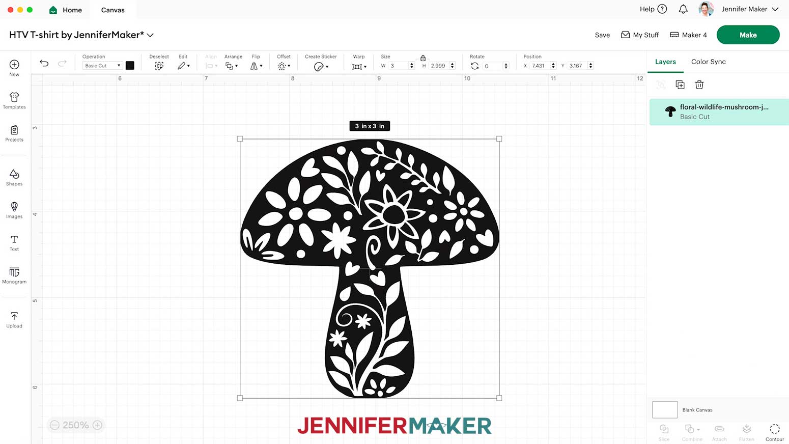 The mushroom vinyl vs iron on design is ready to apply to a small blank.