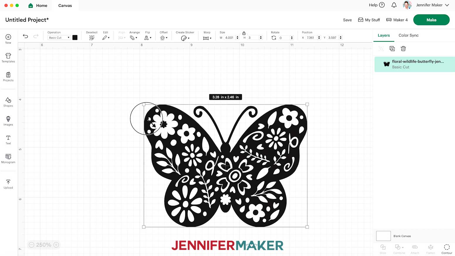 The butterfly vinyl vs iron on design is pre-sized for a small blank but can be resized for larger applications.