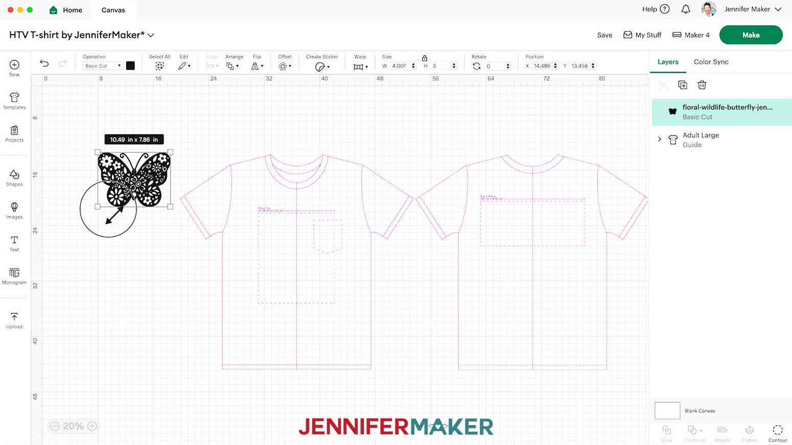 Resize the butterfly vinyl vs iron on design to fit on the shirt template.