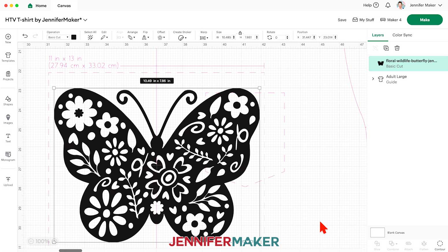Resize the butterfly vinyl vs iron on design to match the t-shirt template.