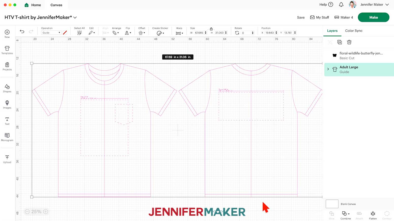 The shirt template will provide a front and back shape to help size the vinyl vs iron on design.