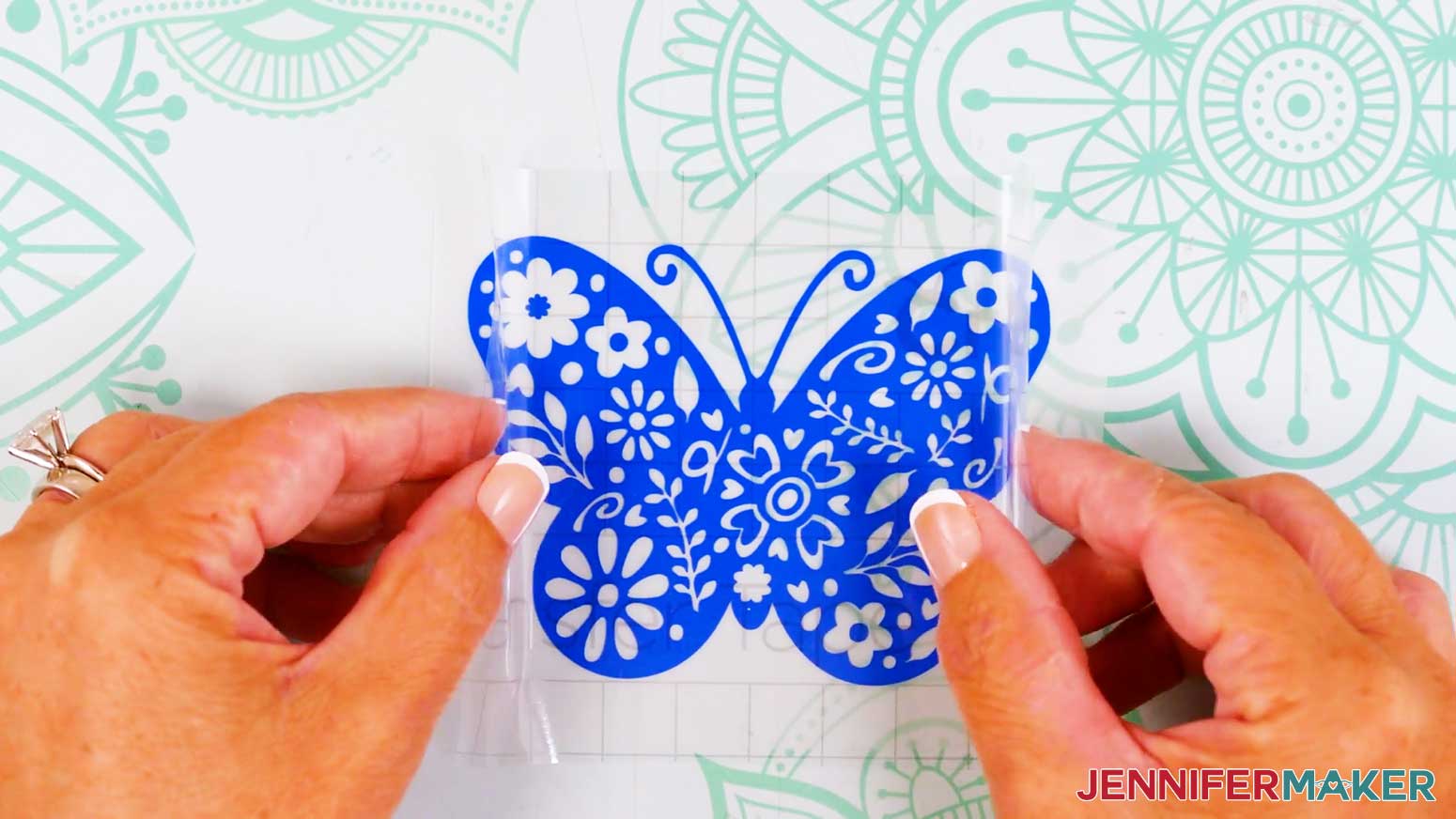 Apply transfer tape to the top of the vinyl vs iron on design.