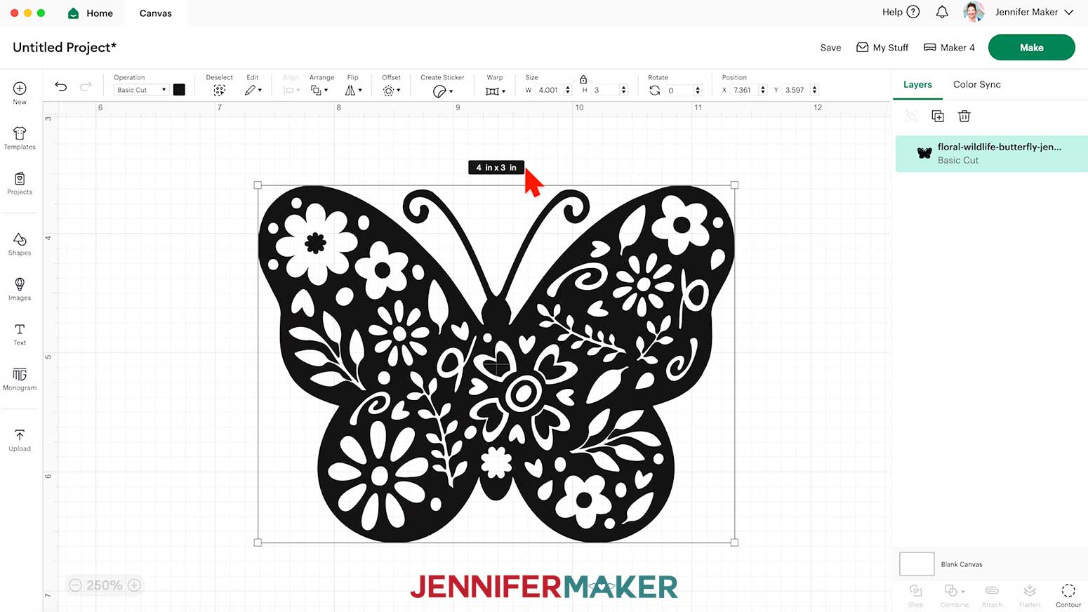Measure the blank and resize the butterfly vinyl vs iron on design to match the available design area.