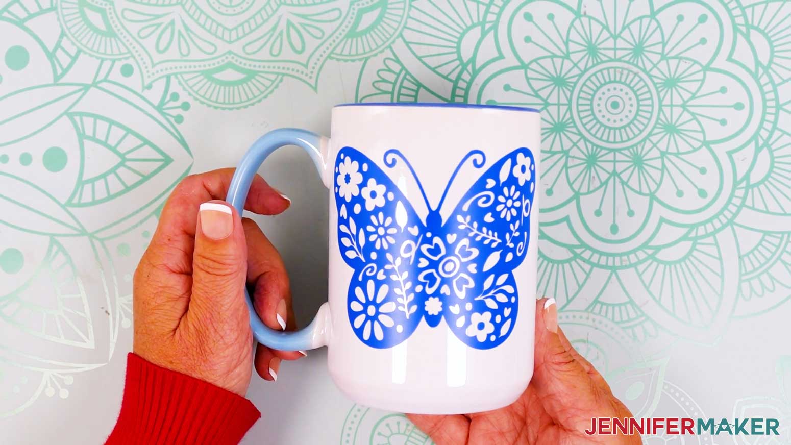 The mug with the applied vinyl vs iron on design is ready to use.