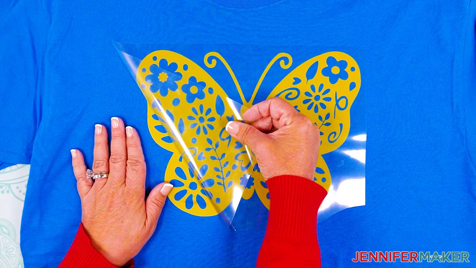 Carefully peel away the carrier sheet from the shirt and pressed butterfly vinyl vs iron on design.