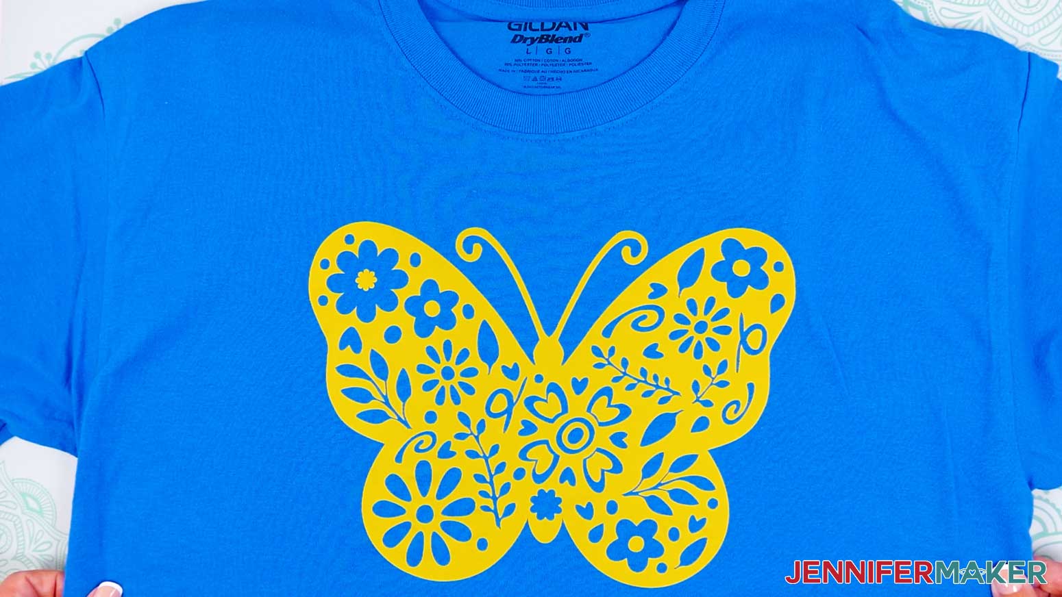 The shirt decorated with the vinyl vs iron on design is ready to use.