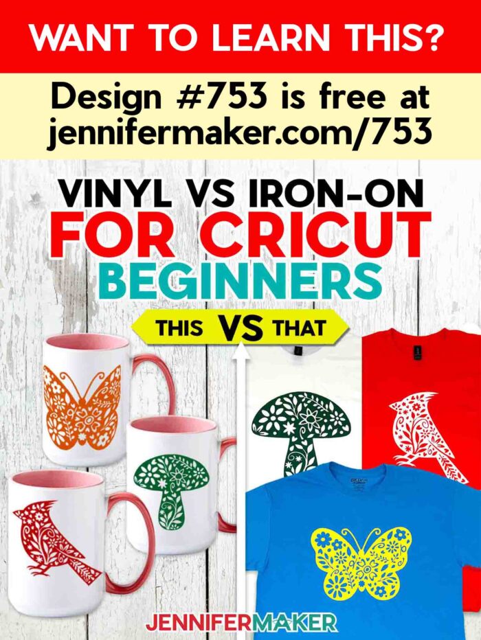 Want to make this? Design #753 is free at jennifermaker.com/753. Learn how to use Adhesive Vinyl Vs Iron-On For Cricut Beginners