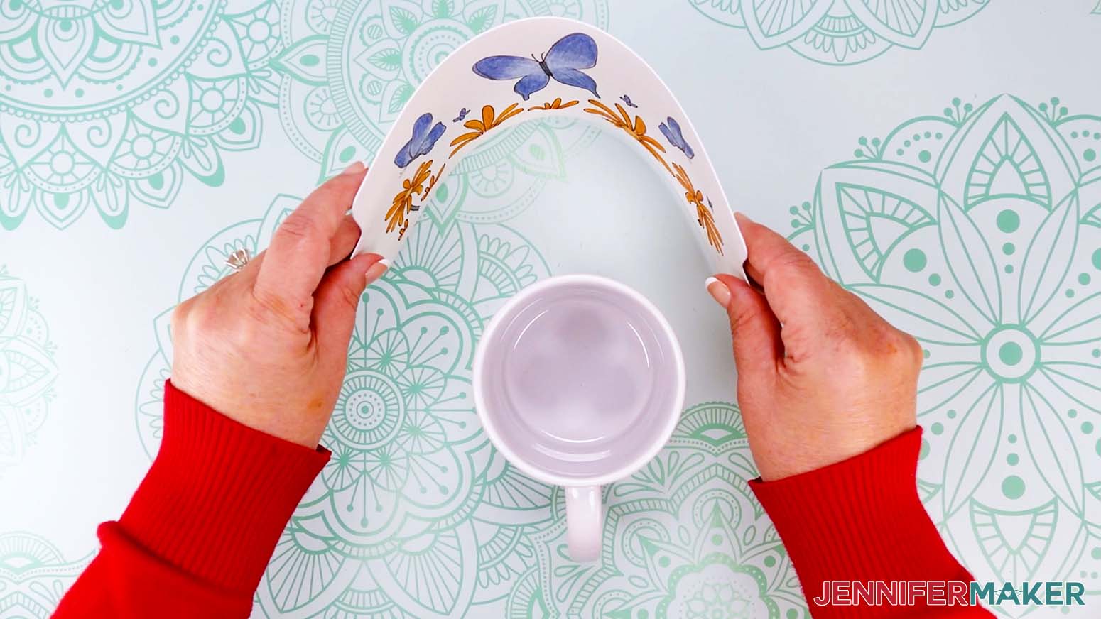Watercolor paper is thicker than normal printer or sublimation paper, so taking some extra time to tape the design very tightly around the mug creates a better transfer and creates the detail we want from the paper’s texture.