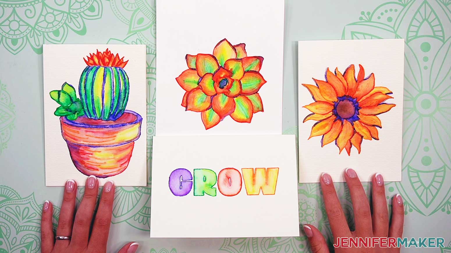 Show off your watercolor plants by displaying them on cards.