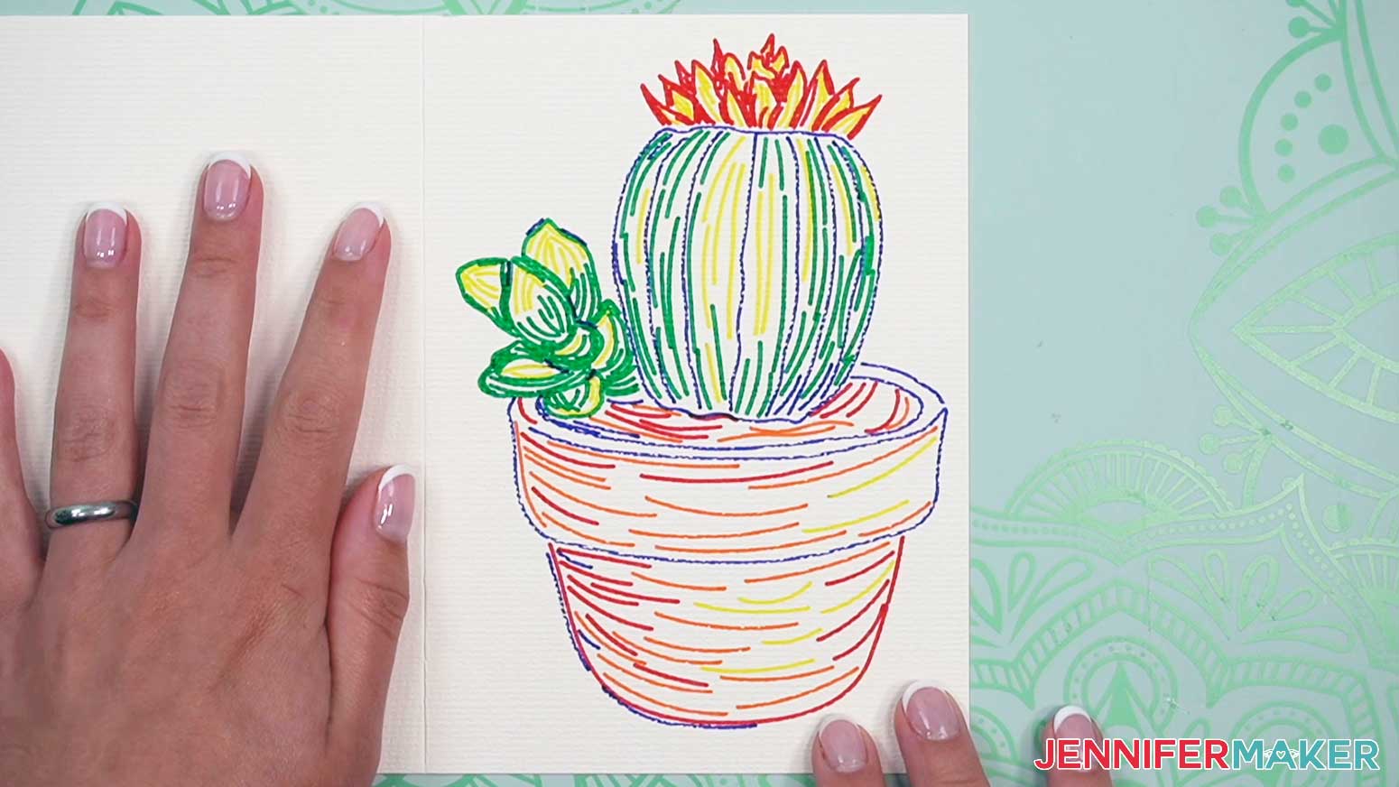 The watercolor cactus is drawn and ready to be filled in with the watercolor brush.