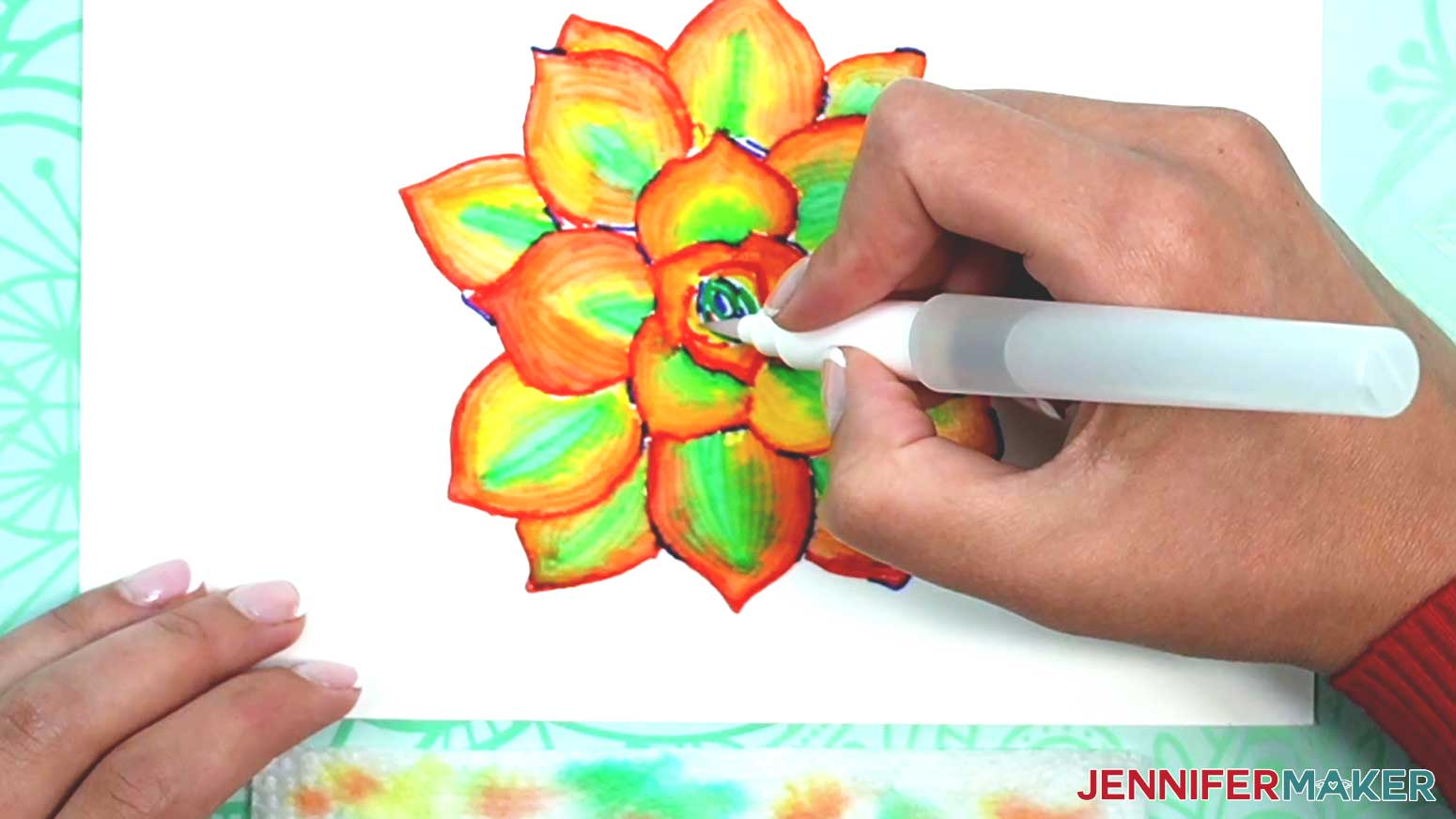 Fill in the lines of the center of the watercolor succulent.