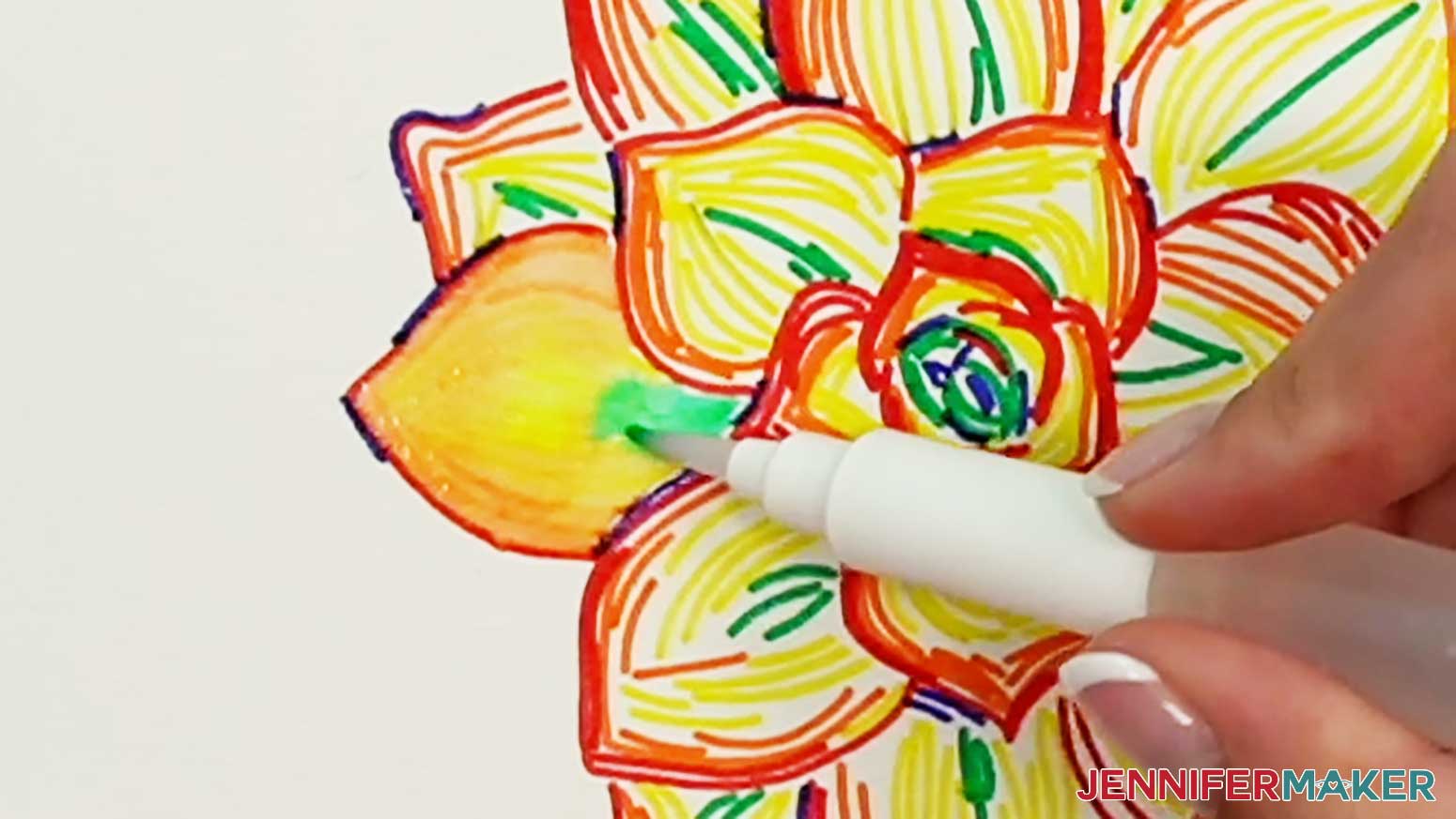 Blend the green lines in the middle of the watercolor succulent petals in to the yellow of the petal.