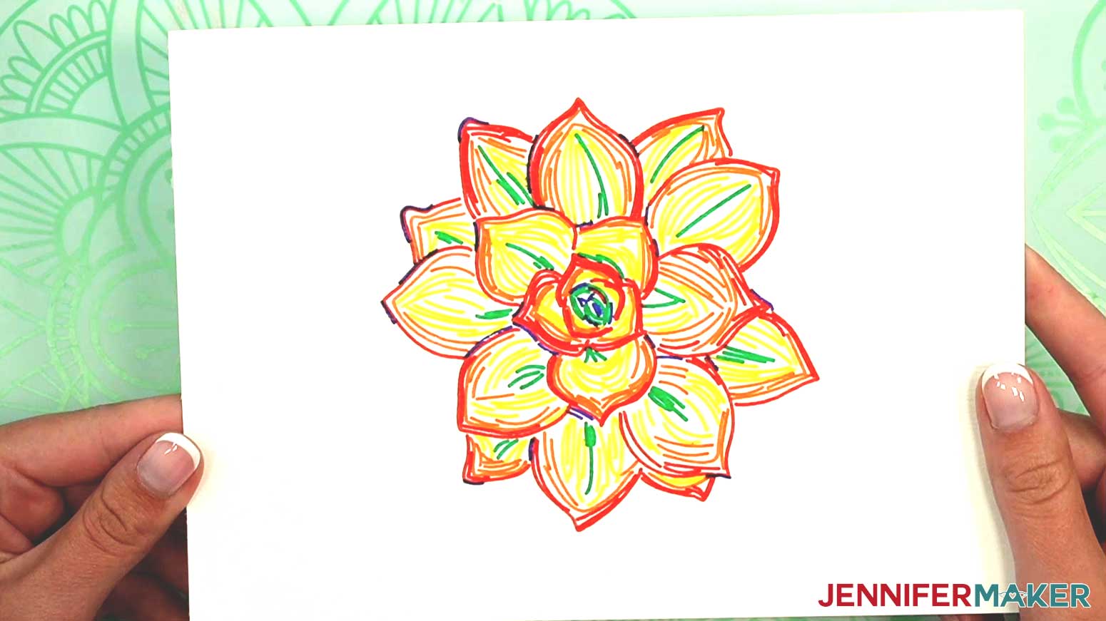 The watercolor succulent is ready to color in with lines drawn by watercolor markers.