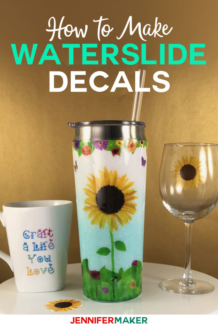 Waterslide Decal Tutorial for Glitter Tumblers, Mugs, and Glasses - learn how to make printable inkjet waterslide decals and cut them on your Cricut! #cricut #cricutmade #designspace #waterslide #decal