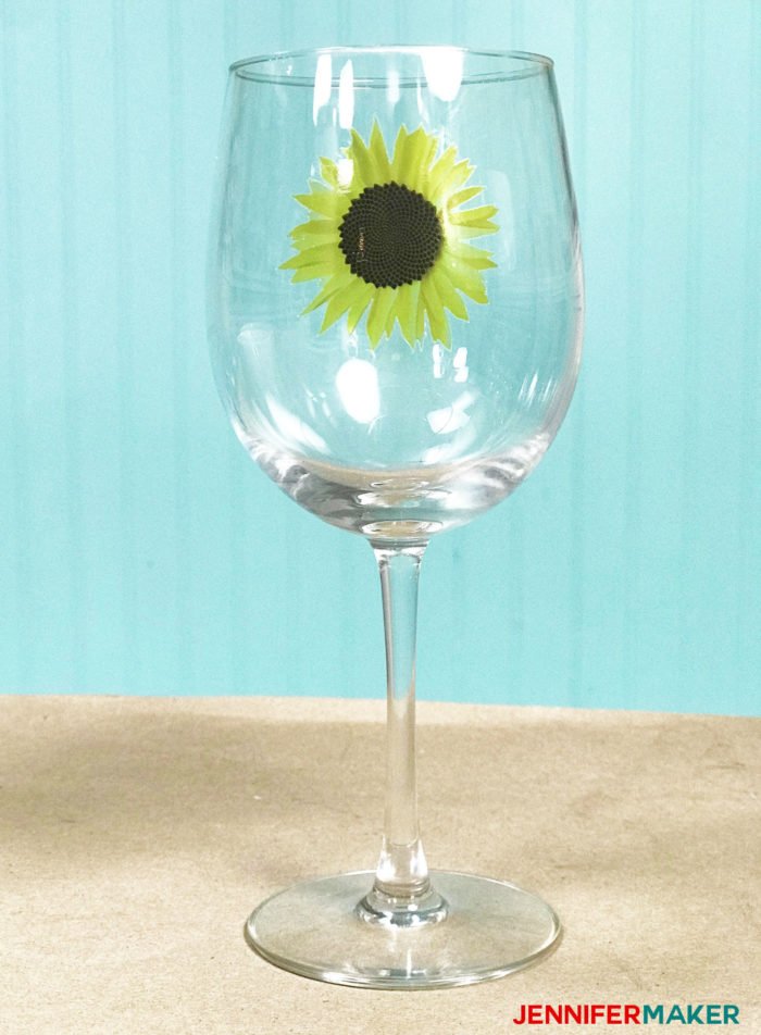 Waterslide decal wine glass with a sunflower on it