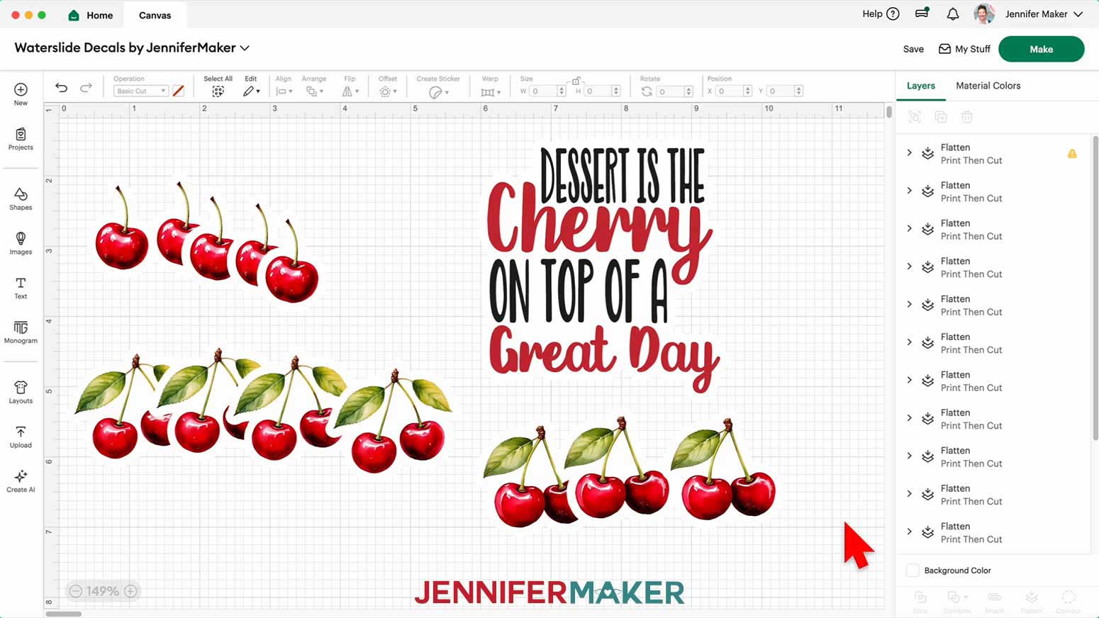 All of the cherries have been duplicated and all copies are shown on the Design Space Canvas in an organized manner.