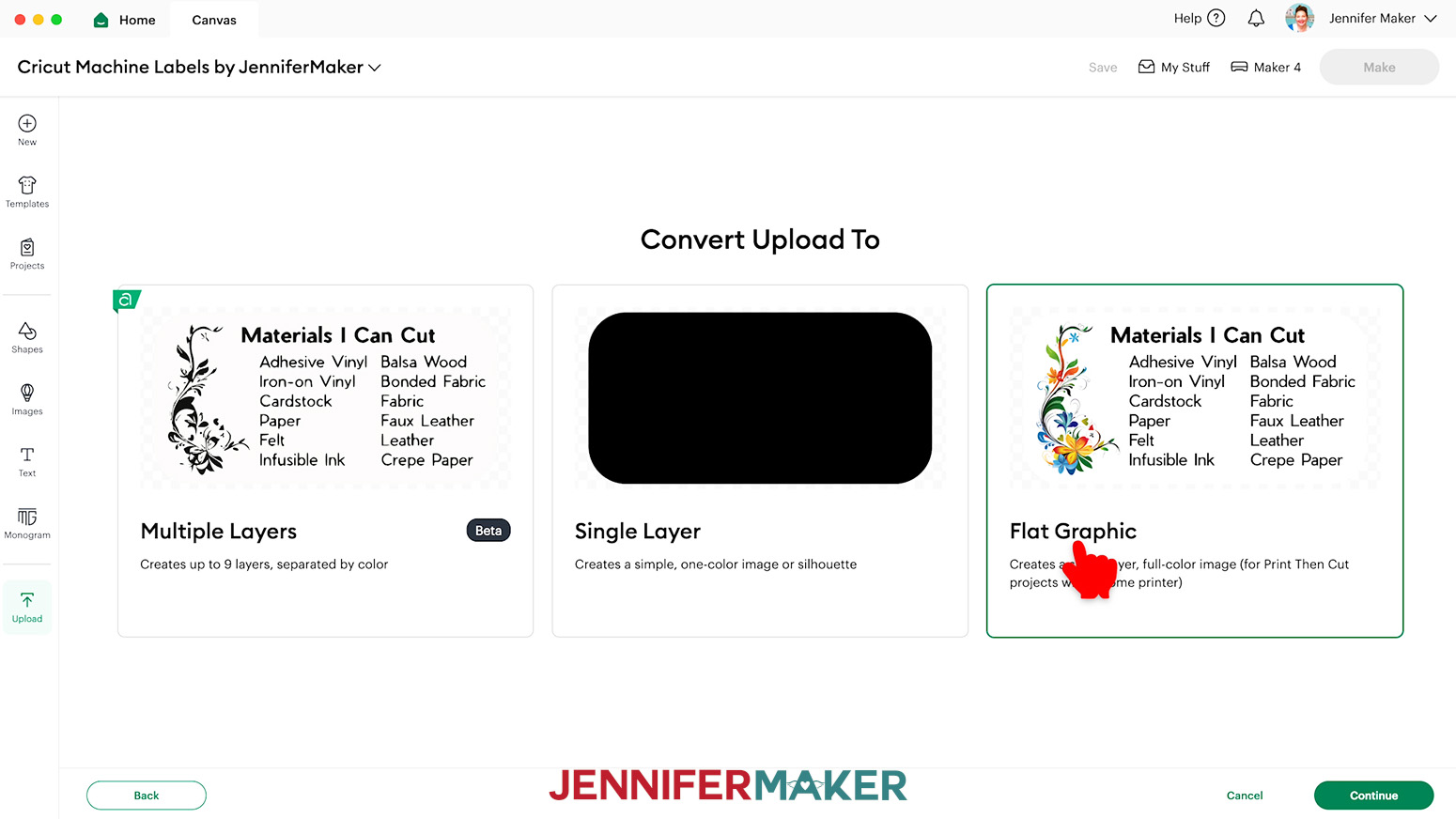 Upload the Cricut label as a flat graphic in the upload screen options.
