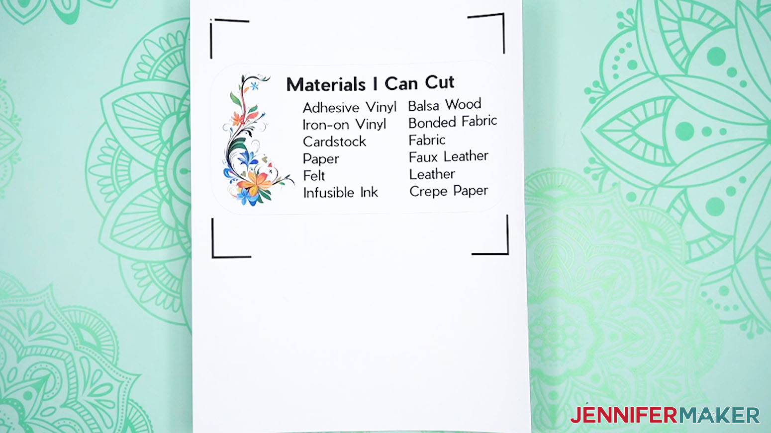 Printed and cut Cricut machine label on work area.