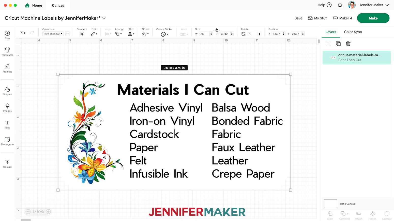 Resize the label to 7.5 inches wide and it is ready to make.