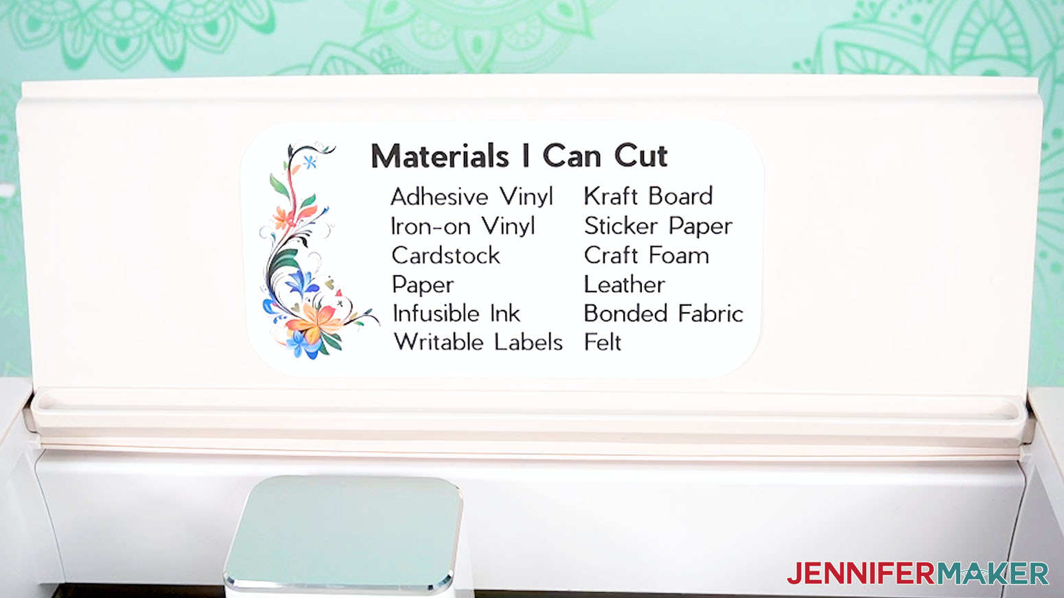 Applied Cricut materials label on machine.