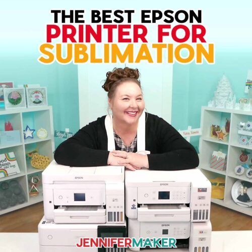 Learn what Epson printer for sublimation I recommend and why! Check out JenniferMaker's latest post to learn about the best Epson printer for sublimation. Jennifer in her studio, smiling over Epson printers.