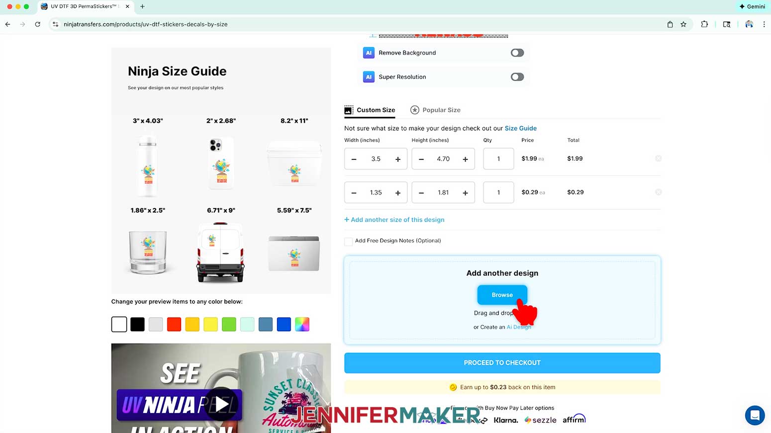 Click Browse to upload another UV DTF design to the website.