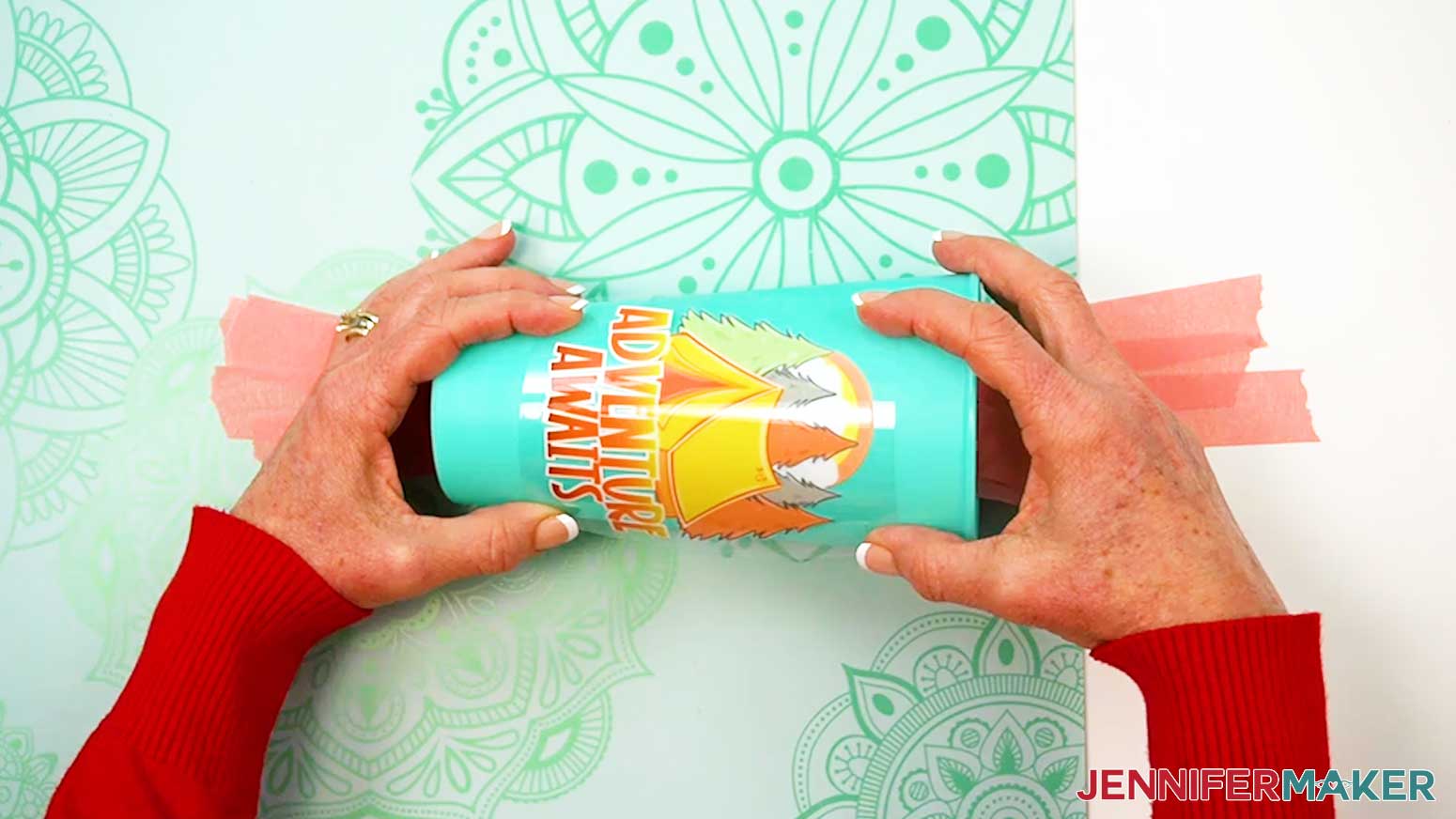 Determine the best placement for the UV DTF design on the cup.