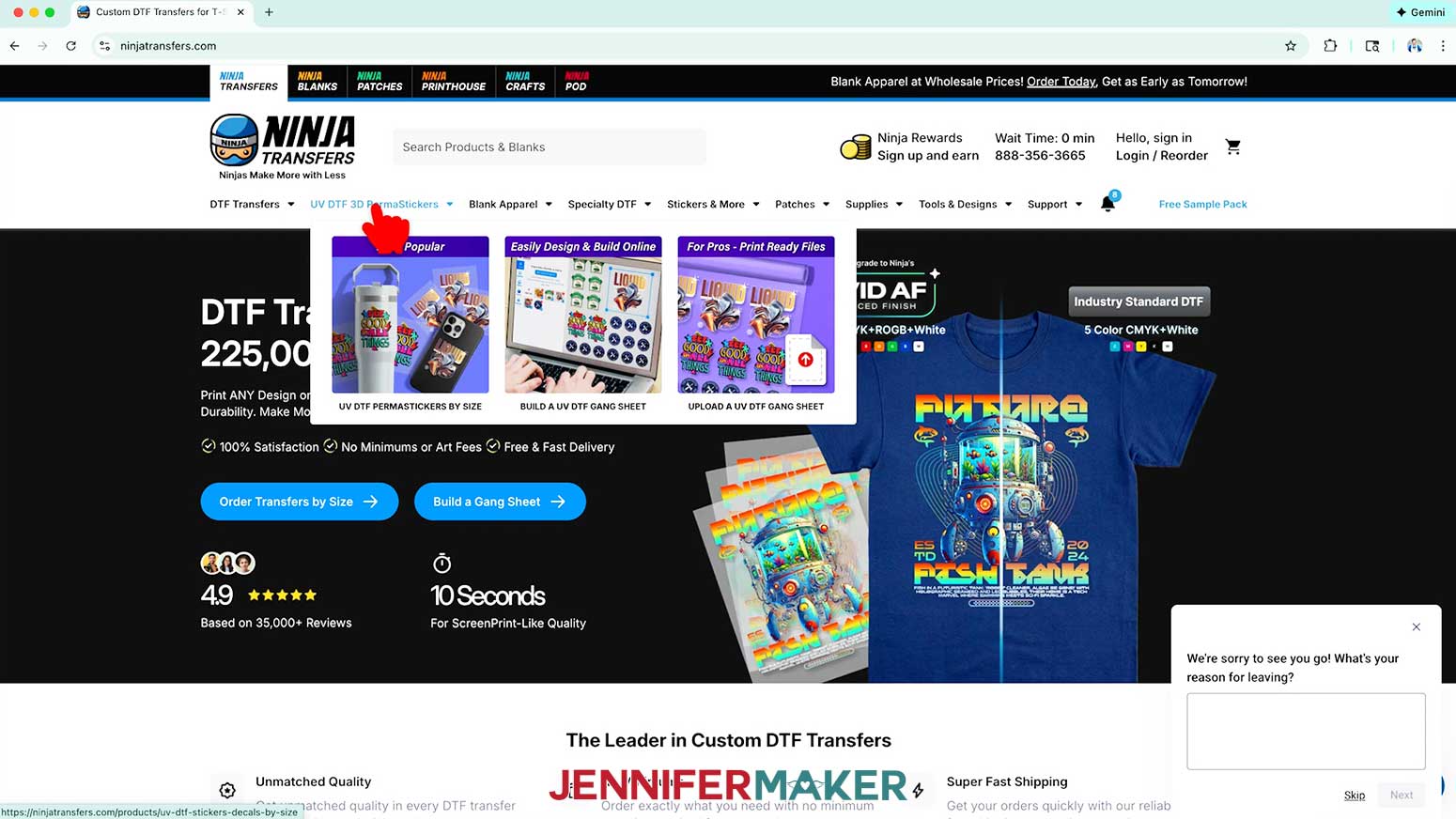 Click the UV DTF 3D PermaStickers option on the Ninja Transfers website.