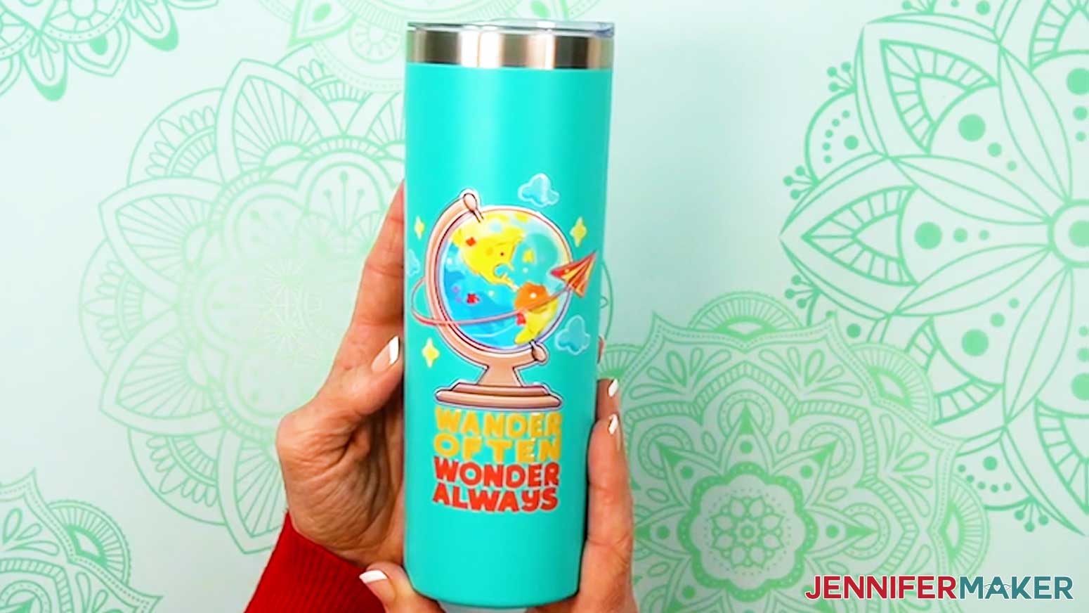 The UV DTF design is applied to the tumbler.