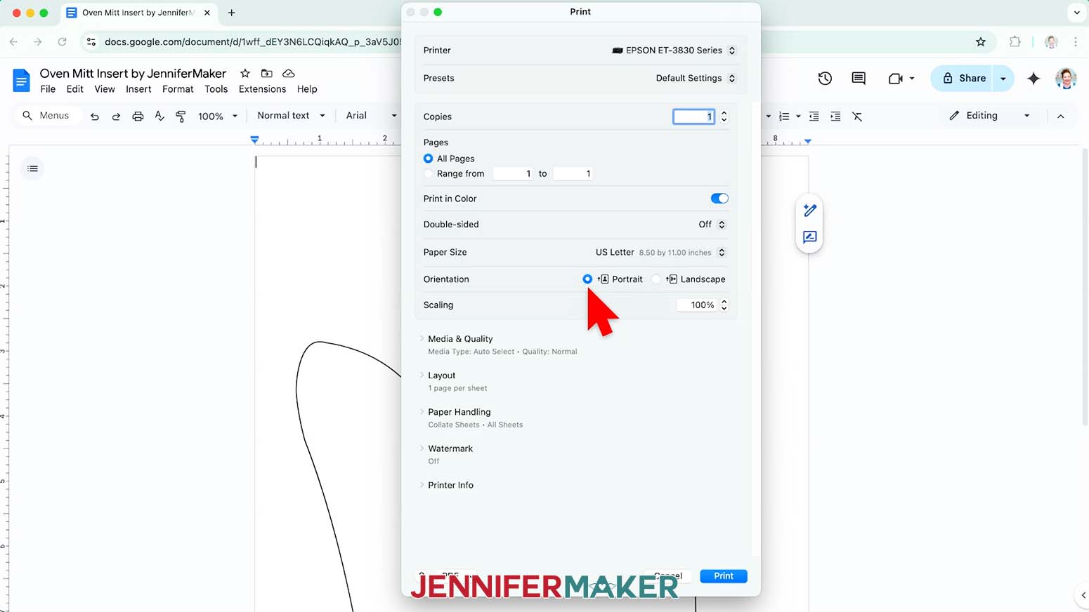 Make sure the print settings match the paper size and type.