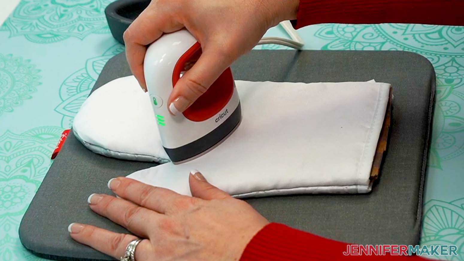Preheat the entire oven mitt to prepare it for pressing the sublimation image.