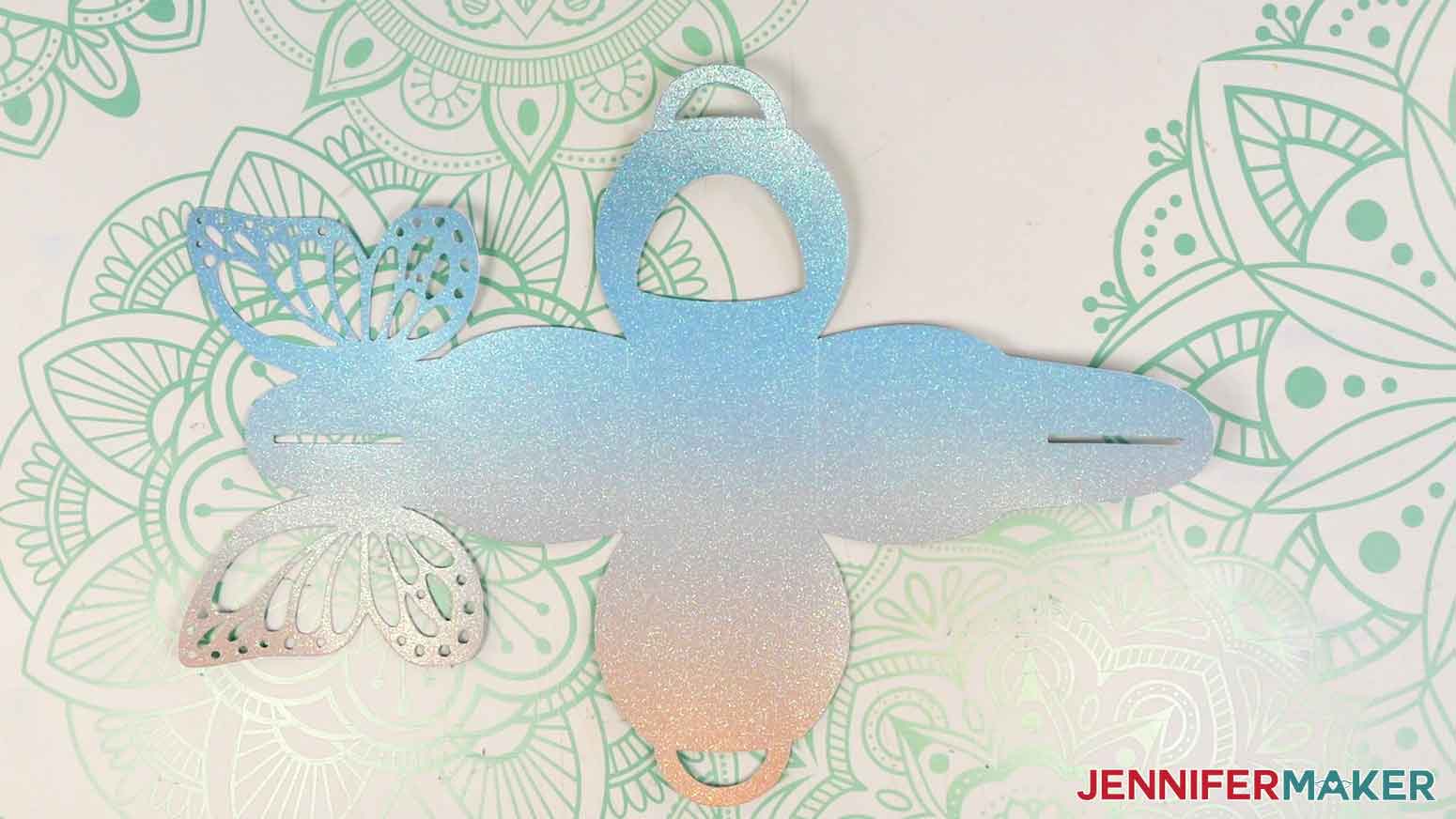 The butterfly window treat box cut on glitter ombre cardstock.