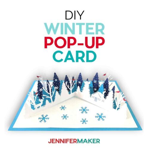 DIY winter pop-up card made using a Cricut cutting machine