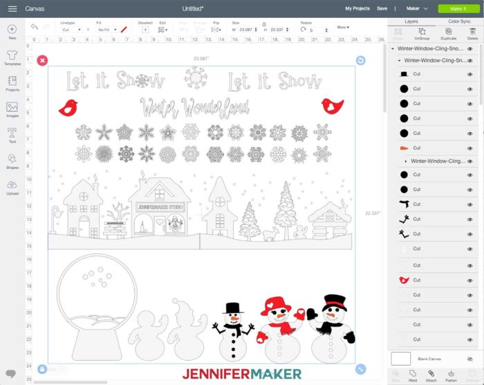 Winter Scene Window Cling SVG Cut File Uploaded to Cricut Design Space