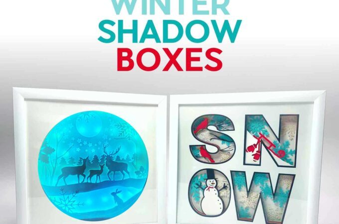 Two winter shadow boxes on display