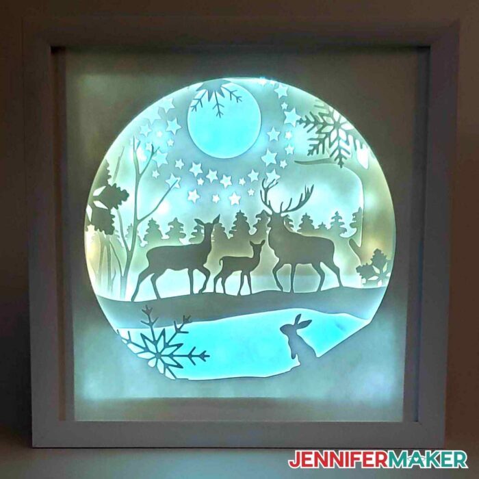 Winter shadow box with lights inside