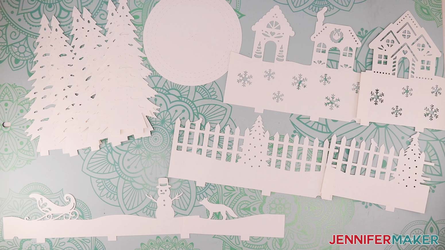 All of the cut pieces for the winter village lantern