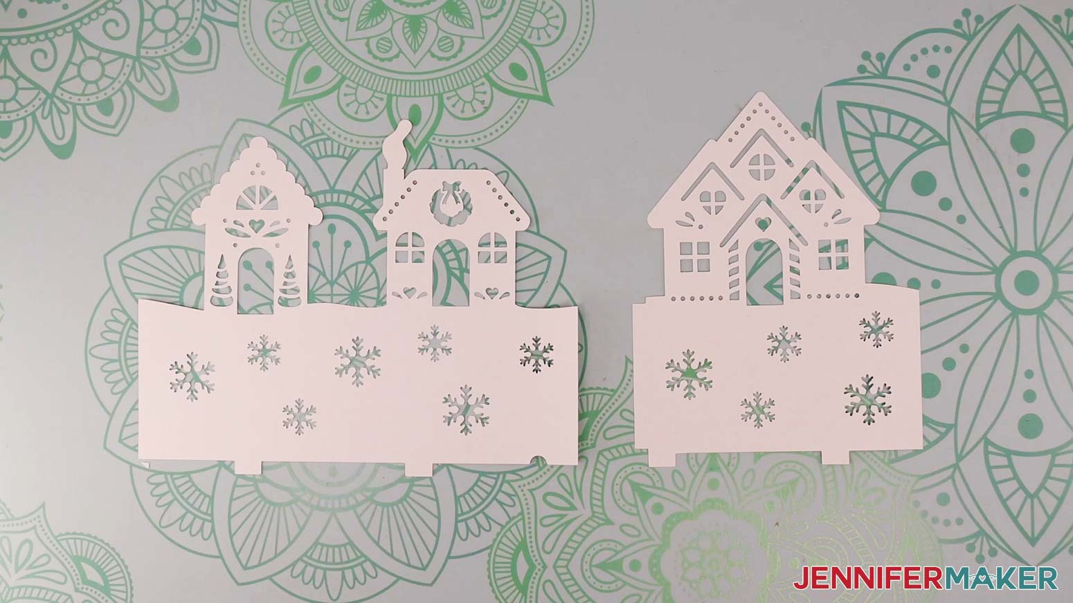 Find the two pieces for the innermost layer - the ones with the houses