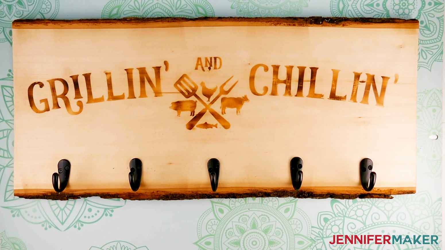 Grillin’ and chillin’ wood burned design sign
