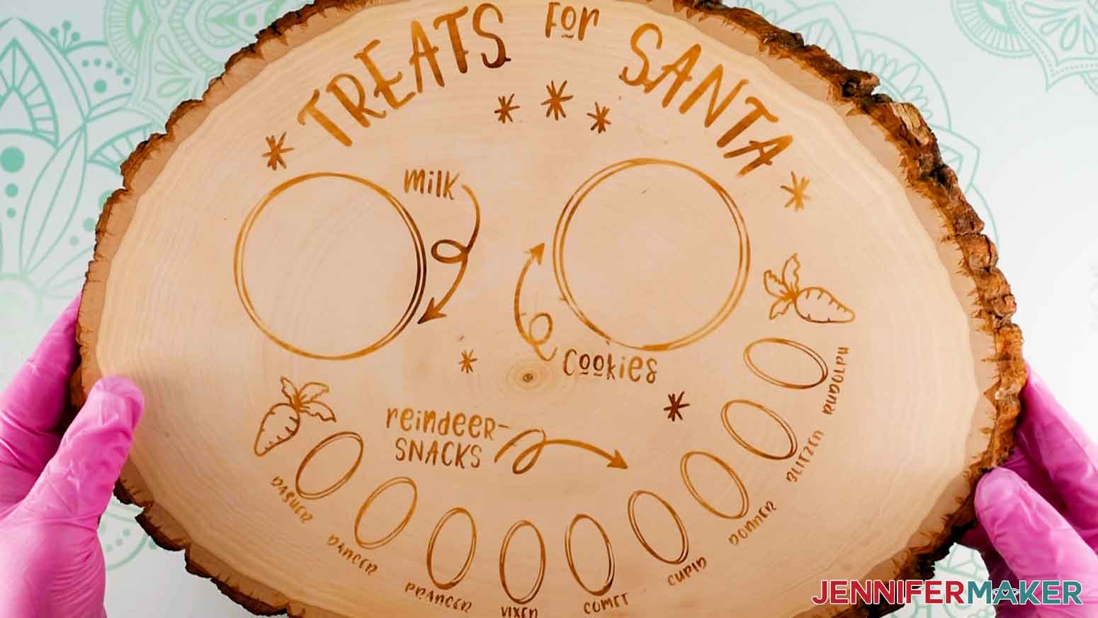 Wood burned design on Santa cookie tray